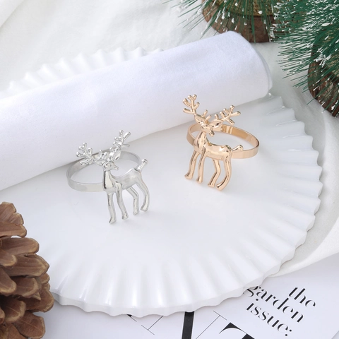 Ronds De Serviette Renne Alliage Métal Boucle Élan Pour Décoration De Table Noël Mariage Poli Luxe
