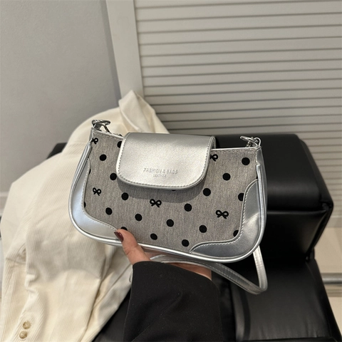 Borsa A Spalla Sottobraccio Moda Donna Pelle PU Tessuto Pois Ricamo Fiocco Crossbody Piccola Borsa A Mano Quadrata Versatile