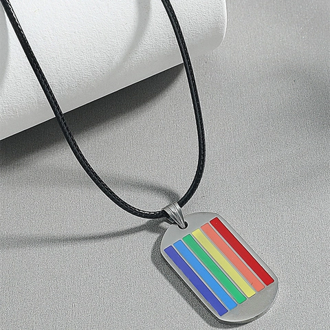 Regenbogen Pride Dog Tag Anhänger Halskette Edelstahl Emaille LGBT Militär Stil Schmuck Für Herren Damen