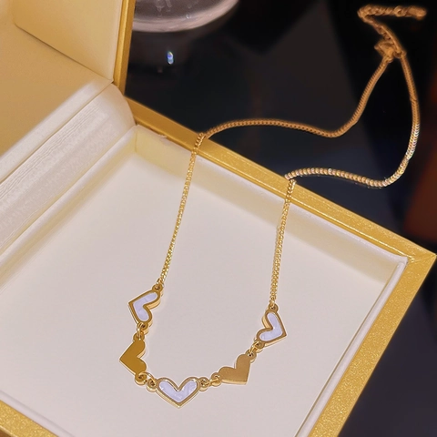 Hart Hanger Ketting Titanium Roestvrij Staal Met Parelmoer Inleg Sierlijke Koreaanse Stijl Minimalistische Sieraden Voor Dames