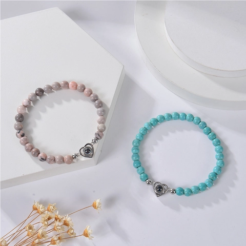 Bracciale Di Perle In Pietra Naturale Con Ciondolo Proiezione Cuore In Lega Multilingue Ti Amo Per Coppie Regalo Di San Valentino