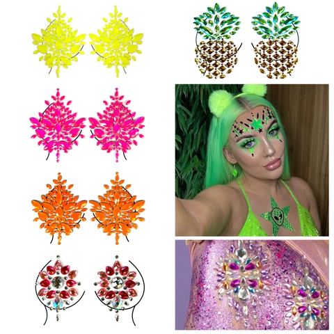 Resin Rhinestone Chest Tattoo Sticker Crystal Body Gems Festival Party Body Jewelry Sparkly Decorative Decal