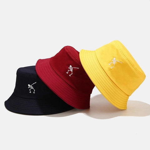 Punk Skelett Bestickt Anglerhut Unisex Streetwear Hip Hop Faltbar Baumwoll-Twill Sonnenschutz Kappe Outdoor Fischerhut
