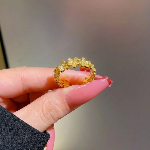 Flower Cluster Adjustable Open Ring Brass Gold Plated Cubic Zirconia Dainty Fashion Jewelry For Women