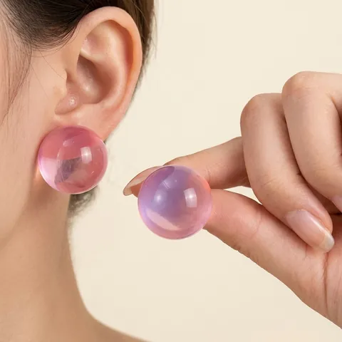 Transparente Harz Kugel Ohrstecker Mit 925 Sterling Silber Ohrring Stecker Dopamin Farben Mode Trendig Für Damen