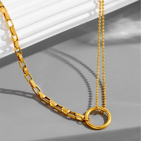 Stainless Steel Necklace Bracelet Earrings Splicing Paperclip Ball Chain Minimalist Circle Ring Pendant For Women