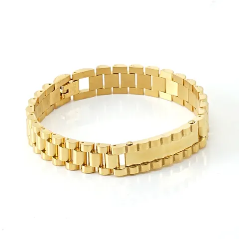 Pulsera De Eslabones Estilo Reloj Acero Inoxidable Bañado En Oro 18K Hombre Joyería