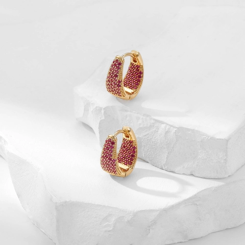 Huggie Hoop Earrings Geometric Triangle Copper Colorful Zircon Gold Plated Luxury Fashion Jewelry For Women