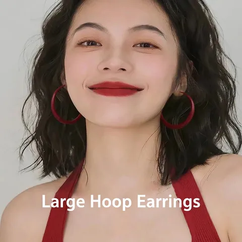 Retro Rote Geometrische Runde Creolen Mit Silbernem Ohrstecker Lackierte Legierung Minimalistischer Modeschmuck Für Damen