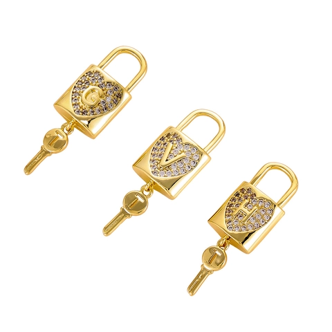 Pendente Chiave Lucchetto Acciaio Inossidabile Zircone Lettera Iniziale Forma Cuore Placcato Oro Gioielli Fai Da Te