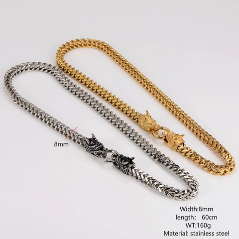 Collier Double Tête De Dragon Acier Inoxydable Chaîne Franco Plaqué Or Style Hip Hop Punk Pour Homme Bijoux Viking