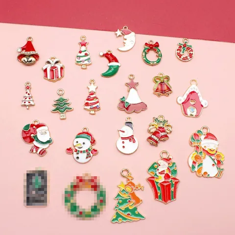 Christmas Charms Pendants DIY Jewelry Making Findings Zinc Alloy Enamel Santa Claus Snowman Reindeer Tree Holiday Gift Decor