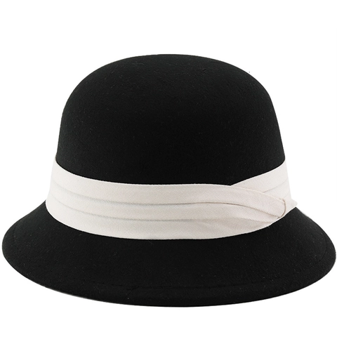 Cappello Cloche Vintage Feltro Di Lana Elegante Stile Francese Cappello A Secchiello Per Donna Nastro A Contrasto
