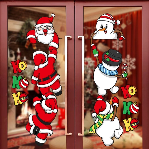 Christmas Window Stickers Static Cling Santa Claus Snowman PVC Decals Double Sided For Glass Door Holiday Home Decor