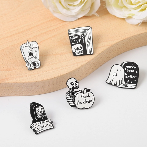 Gothic Enamel Pin Dark Humor Brooch For Jackets Bags Accessories Halloween Ghost Skull Alloy Badges For Men Women Jewelry Gift