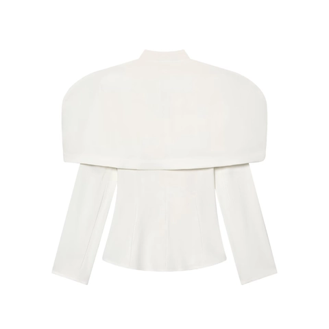 Women Elegant Cape Blazer Jacket Solid Color Slim Fit With Gold Buttons Off Shoulder Lapel Office Wear Coat