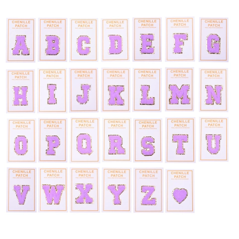 Chenille Letter Patches Purple Gold Sequin Border Adhesive Peel And Stick Embroidery For Clothing Hat Bag DIY Decor
