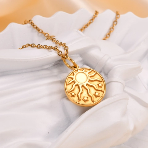 Collana In Acciaio Inossidabile Oro Ciondolo Goffrato Croce Angelo Elefante Sole Luna Stella Elegante Donna Gioielli Religiosi Vintage