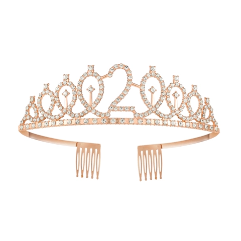 Geburtstag Tiara Krone Rose Gold Legierung Strass Jubiläum Party Haarschmuck Mit Kämmen Für Damen Mädchen