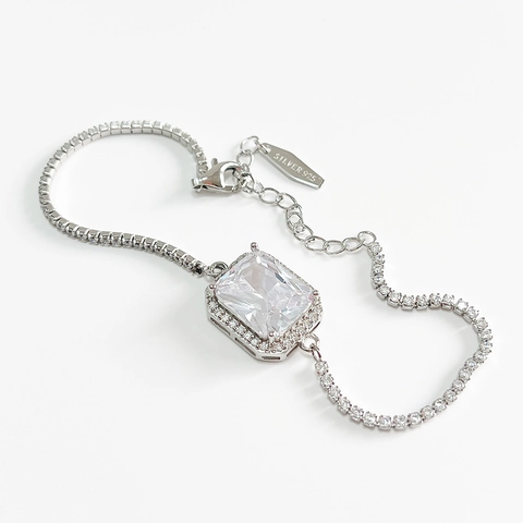 925 Sterling Silver Bracelet For Women Square Cubic Zirconia Tennis Chain Adjustable Minimalist Luxury Jewelry