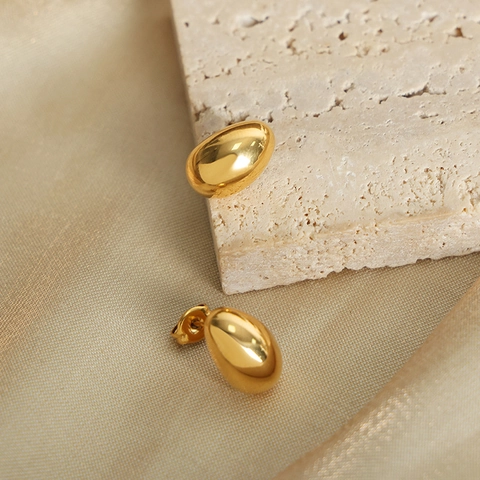 Pendientes De Botón Ovalados Minimalistas De Acero De Titanio Chapado En Oro Forma De Huevo Joyería Elegante Para Mujer
