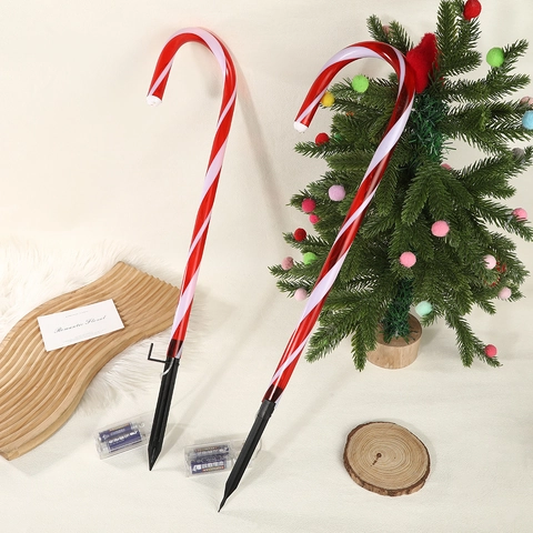 Luces De Bastón De Caramelo De Navidad Con Pilas LED Lámparas De Estaca Jardín Rojo Blanco Rayado Plástico Decoración Exterior