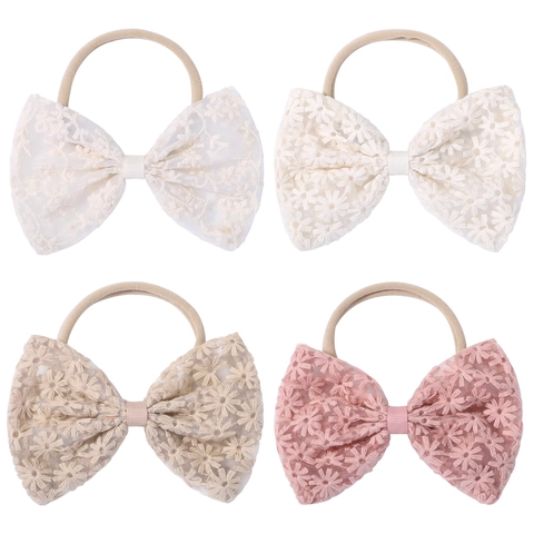 Baby Girls Lace Bow Headband Nylon Elastic Floral Embroidery Hair Band Soft Newborn Infant Toddler Hair Accessories Gift