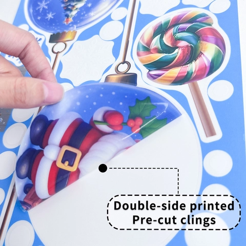 Pegatinas Ventana Navidad PVC Estáticas Doble Cara Papá Noel Muñeco Nieve Copo Cristal Adhesivos Reutilizables Decoración