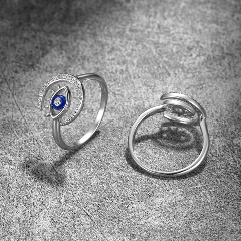 925 Sterlingsilber Böser Blick Mond Stern Verstellbarer Ring Blau Zirkonia Eingelegt Offener Fingerring Mode Schmuck Unisex