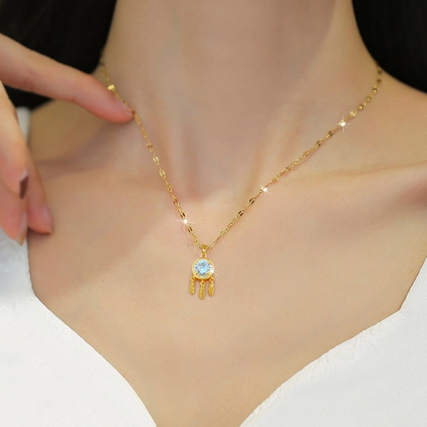 Collana Con Ciondolo Acchiappasogni Catena In Acciaio Al Titanio Rame Zirconi Nappa Di Piume Stile Di Nicchia Coreano