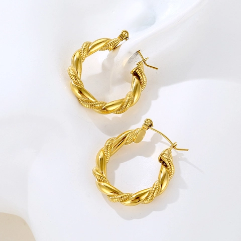 Vintage Touw Twist Hoop Oorbellen Voor Dames Roestvrij Staal 18K Verguld Gevlochten Geometrisch Retro Sieraden