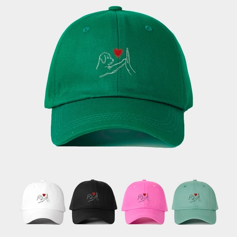 Berretto da Baseball in Cotone Con Ricamo Cane High Five Cuore Parasole Outdoor Casual Cappello da Sole per Unisex Regolabile