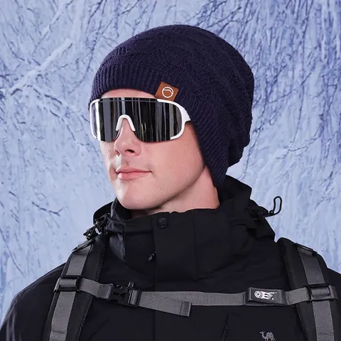 Winter Beanie Muts Vrouwen Mannen Acryl Fleece Gevoerd Warm Gebreid Schedelkap Outdoor Ski Diamant Rooster Leren Patch