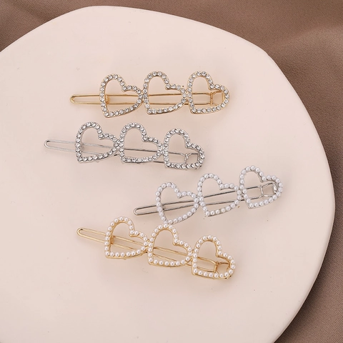 Molletta Per Capelli A Cuore Elegante In Lega Con Strass E Perla Artificial Cuori Collegati Cavi Accessorio Per Donne