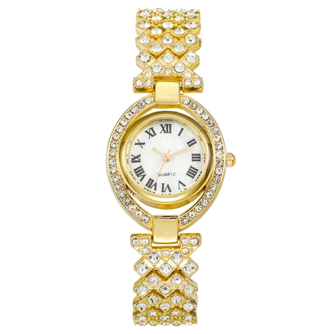 Montre À Quartz Pour Femmes Luxe Strass Alliage Style Bracelet Chiffres Romains Mode Élégant Montre Bijou