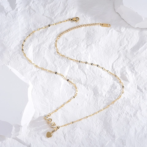 Love Brief Herz Anhänger Halskette Vergoldeter Edelstahl Zirkon Einfacher Süßer Schmuck Für Frauen