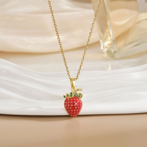 Collana Con Ciondolo A Fragola Rossa Acciaio Al Titanio Smalto Frutta Catena Per Clavicola Gioielli Per Donne Ragazze
