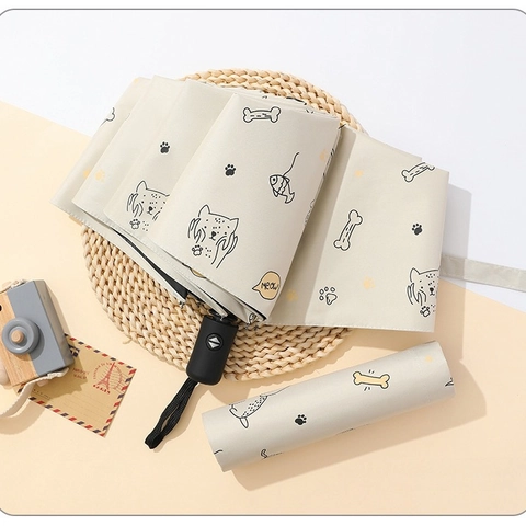 Automatic Foldable Umbrella Sun Protection Black Coating Cartoon Print Windproof Rain Parasol Portable Travel Gear