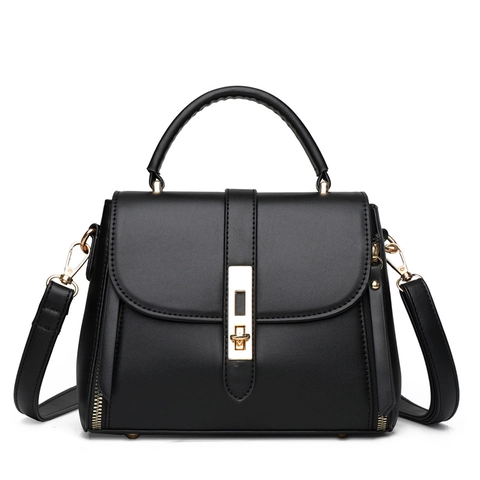 Kleine Vierkante Handtas Dames PU Leder Gouden Draaislot Schoudertas Crossbodytas Met Handvat En Afneembare Riem