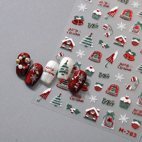 Nagelaufkleber 5D Geprägt Weihnachten Festlich Schneeflocke Baum Muster Rot Grün Gold Selbstklebend