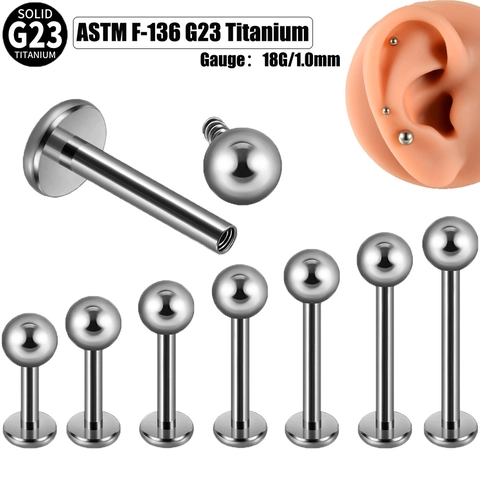 G23 Titanium Εσωτερικό Σπείρωμα Labret Studs Στρογγυλή Μπάλα Δαχτυλίδι Χειλιών Χόνδρος Τράγος Κοσμήματα Πιρσινγκ