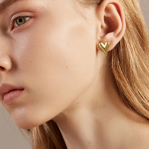 Herz Ohrstecker Edelstahl Vergoldet Poliert Personalisierter Chic Schmuck Für Damen