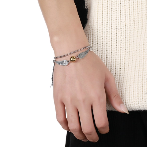 Bracciale A Catena In Acciaio Inossidabile A Strati Con Ali Di Angelo In Lega E Perla Rotonda Gioielli Regolabili