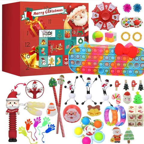 Christmas Advent Calendar Countdown Surprise Toys Fidget Sensory Dinosaur Makeup Jewelry Plastic Silicone Paper Holiday Gift Boys Girls