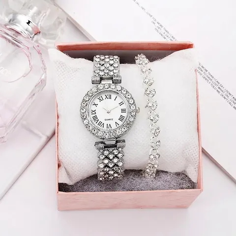 Orologio Da Donna Al Quarzo Con Strass Di Lusso E Bracciale Coordinato Numeri Romani Orologio Da Polso Lega Regalo