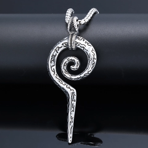 Viking Rune Spiral Scepter Snake Pendant Necklace Vintage Stainless Steel Nordic Punk Gothic Jewelry For Men