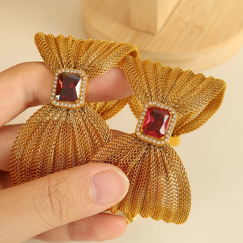 Elegante Pulsera de Lazo de Malla de Acero Inoxidable para Mujer Con Strass Coloridos Incrustados Joyería Chapada en Oro