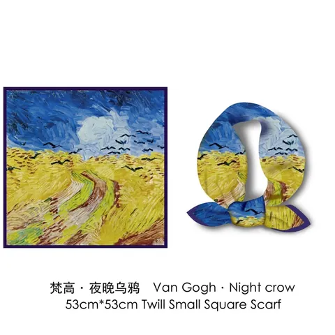Artistic Oil Painting Twill Satin Small Square Scarf Retro Classic Style Neck Scarf Elegant Hair Band Fashion Accessory