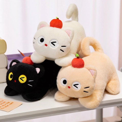 Peluche Gatto Carino Con Decorazione Mela Rossa Bambola Morbida Gattino Per Bambini Regalo Compleanno