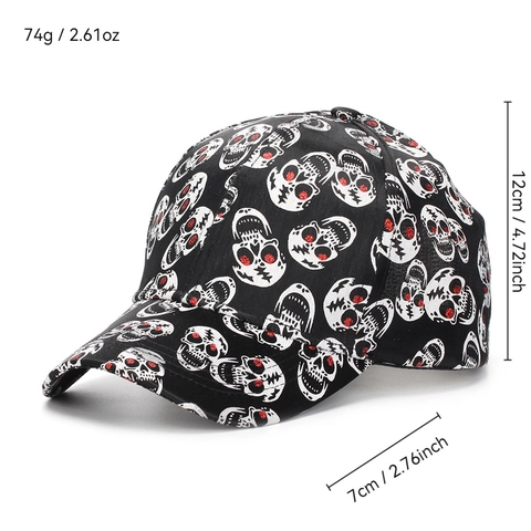 Baseballkappe Mit Totenkopfmuster Polyester Atmungsaktiv Verstellbar Rote Glitzeraugen Punk Stil Sonnenhut